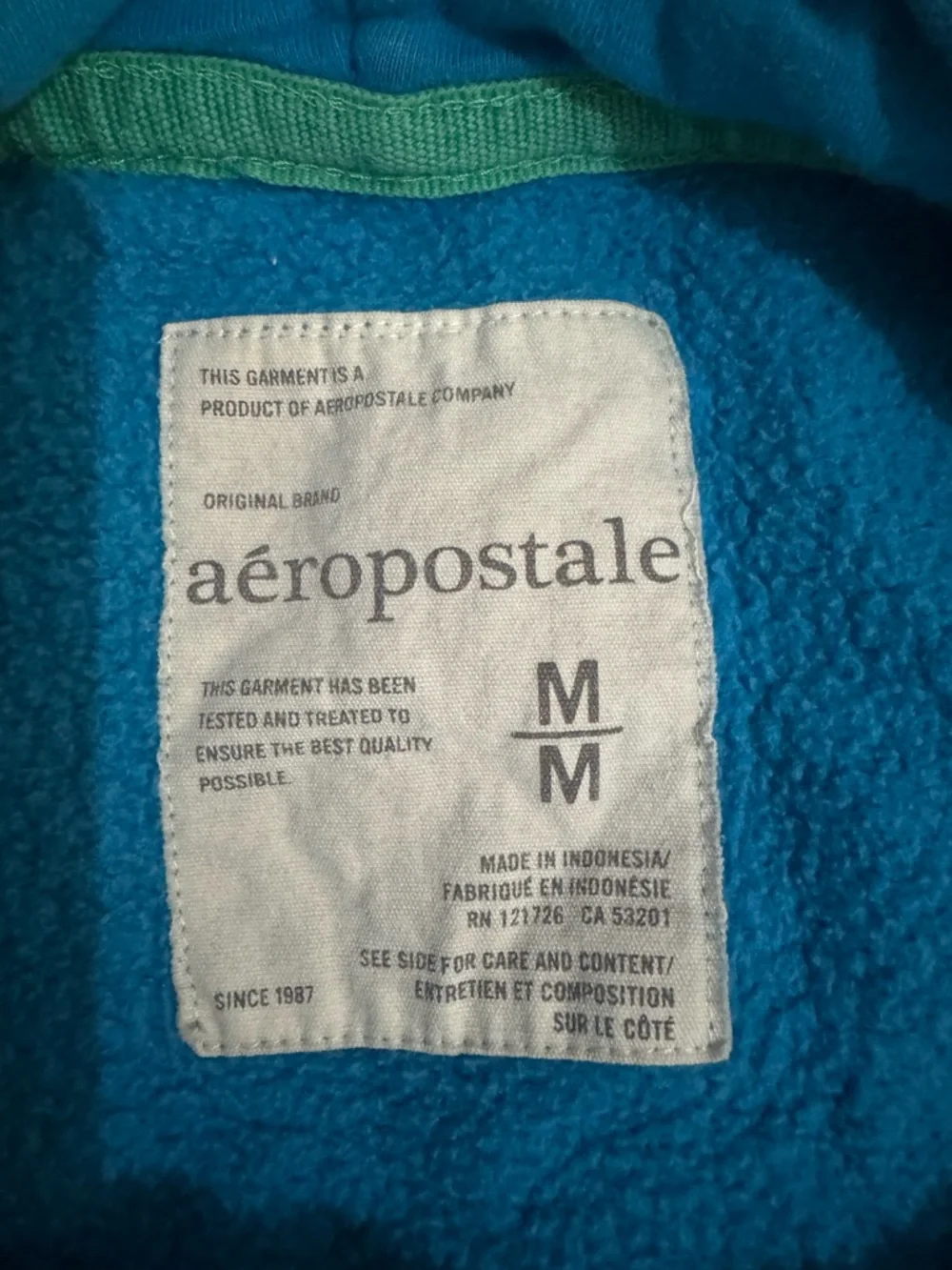 Aeropostale Bright Teal Blue Fleece Hoodie Interior - Picture 3 of 3